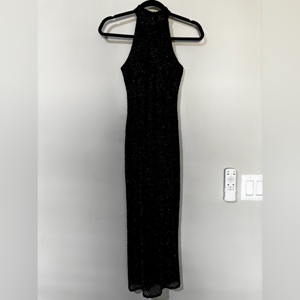 MAC DUGGAL Black High Neck Halter Sleeveless Midi Dress Size 0 - Picture 2 of 8